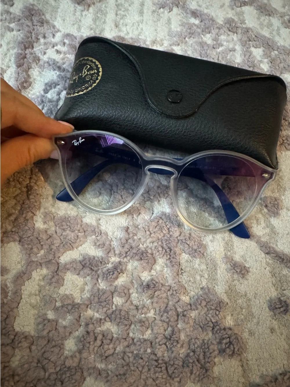 Ray-Ban Silver Frame Sunglasses with Blue Gradient Lenses
